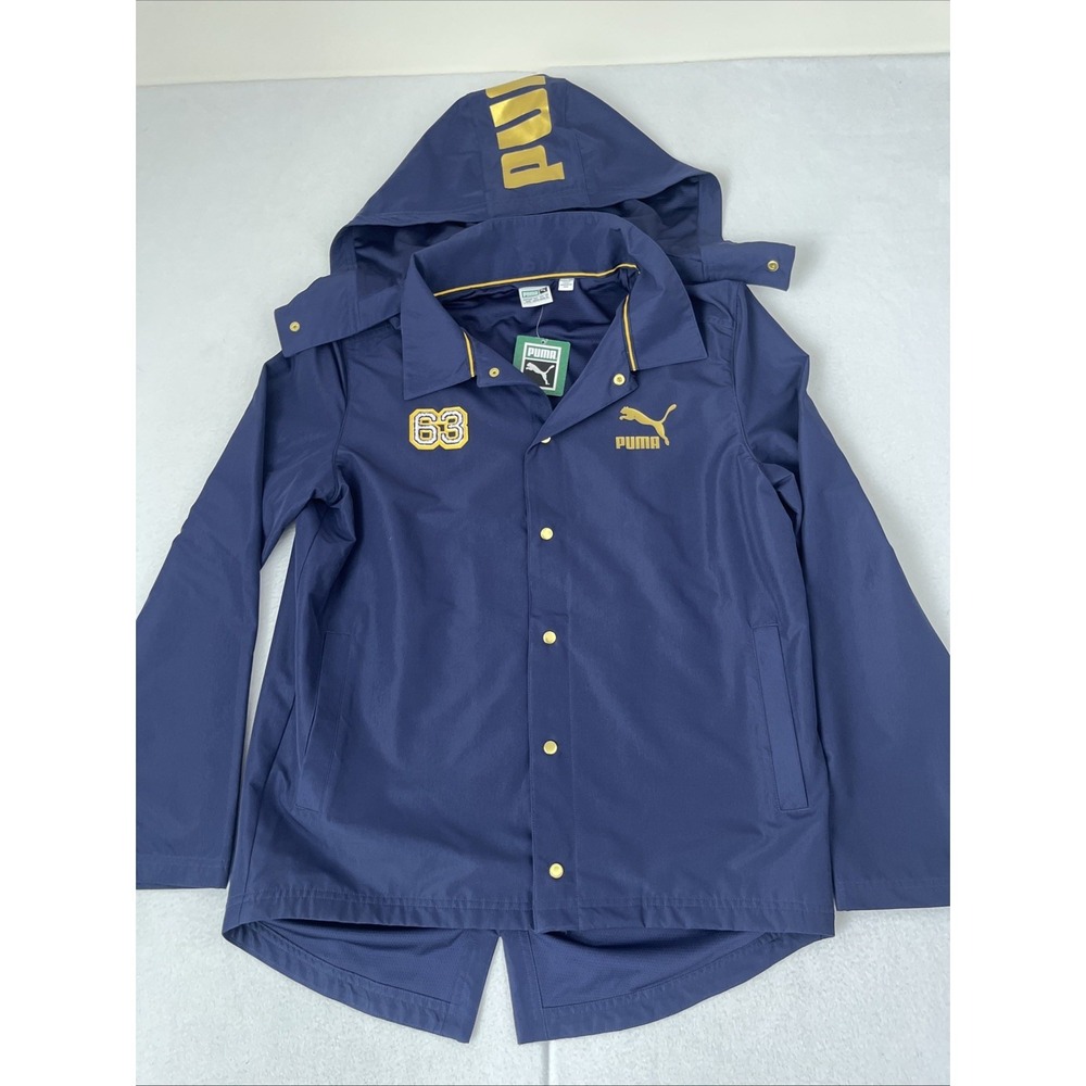 Puma BHM Jacket Coat Coaches Hooded Peacoat Navy Blue Clyde $140 Men's Size M
